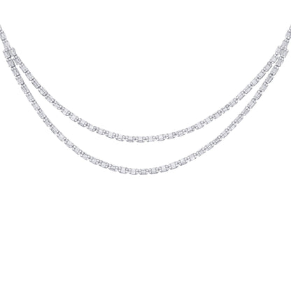 Silver  Baguette CZ Art Deco Raindrop Cluster Tennis Necklace - GVK508