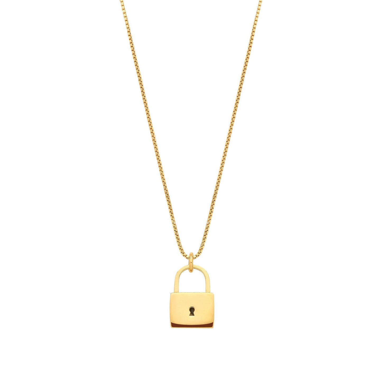 Gold-plated Silver  Iconic Love Lock Charm Box Chain Link Necklace - GVK511