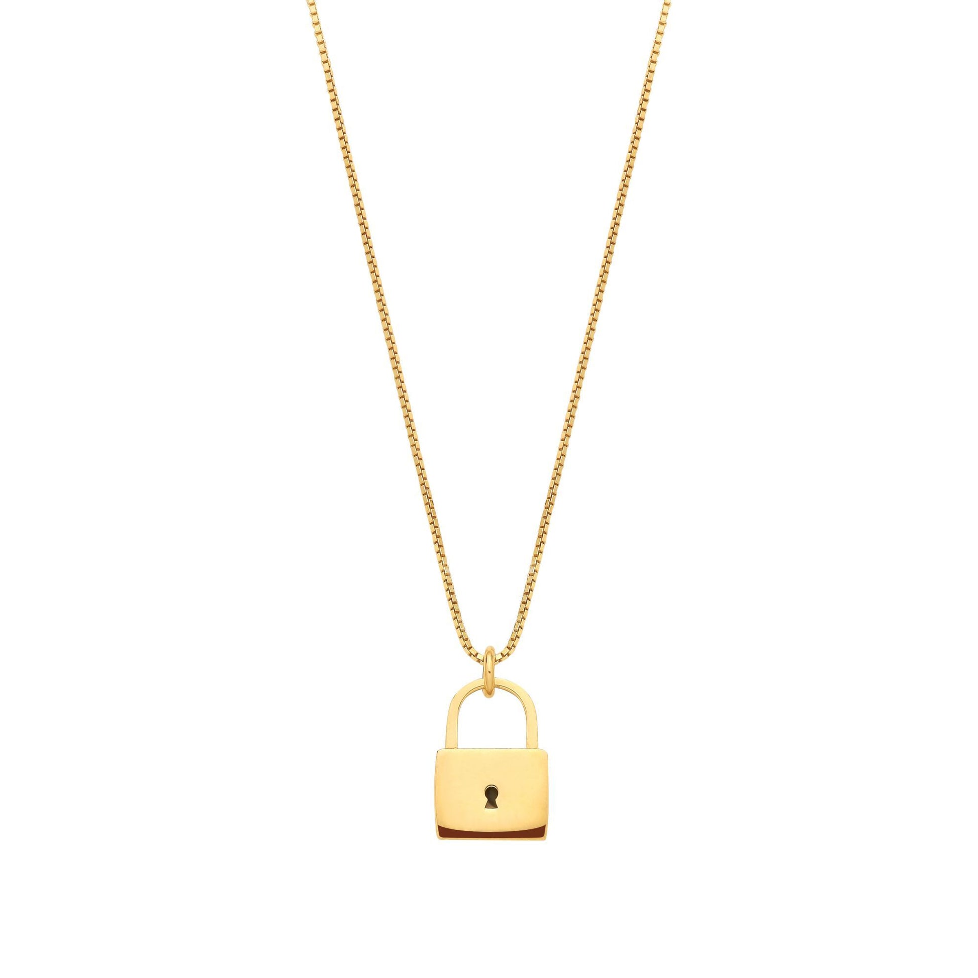 Gold-plated Silver  Iconic Love Lock Charm Box Chain Link Necklace - GVK511