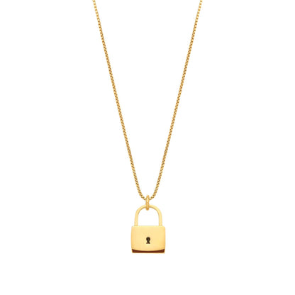Gold-plated Silver  Iconic Love Lock Charm Box Chain Link Necklace - GVK511
