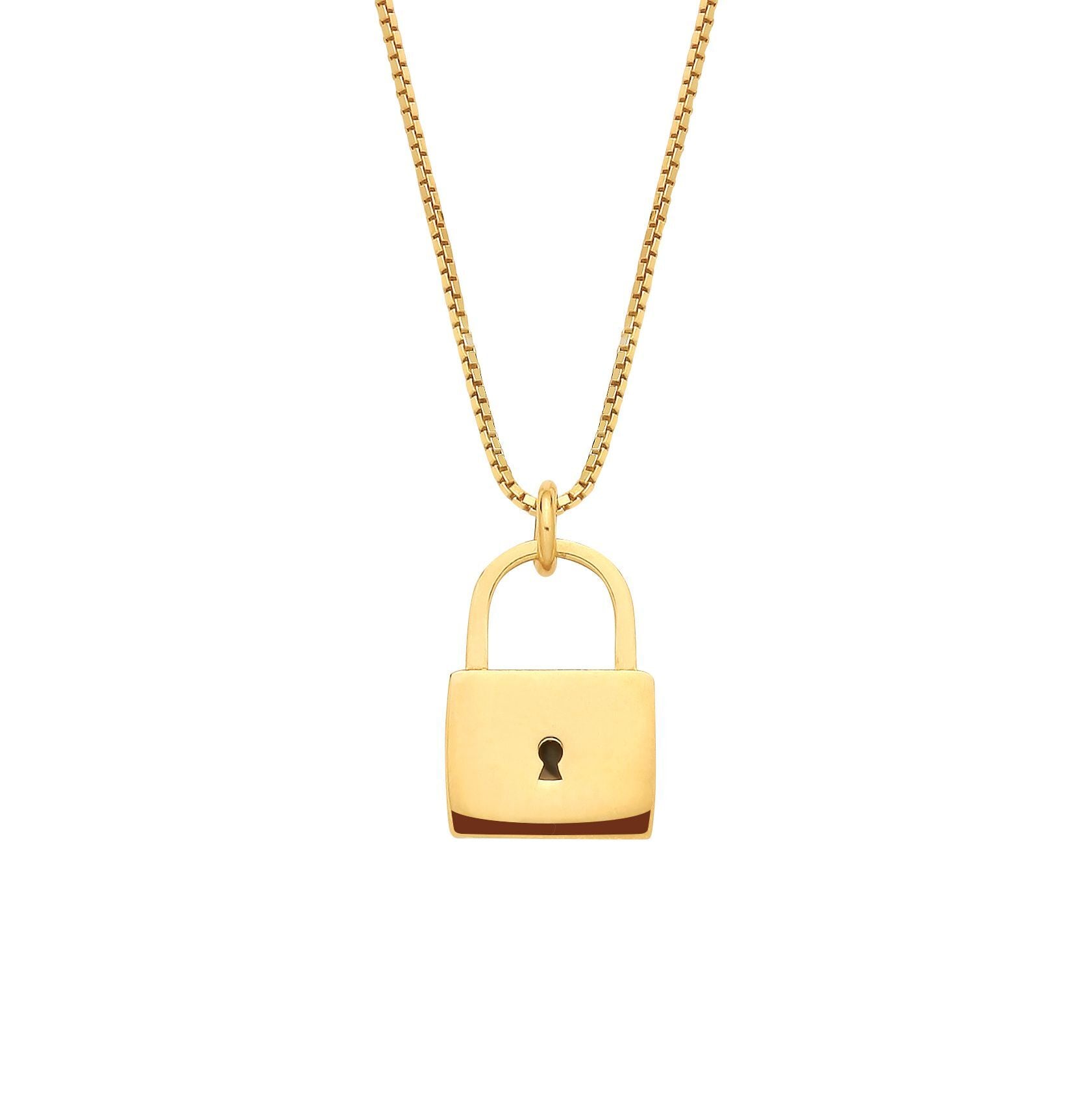 Gold-plated Silver  Iconic Love Lock Charm Box Chain Link Necklace - GVK511