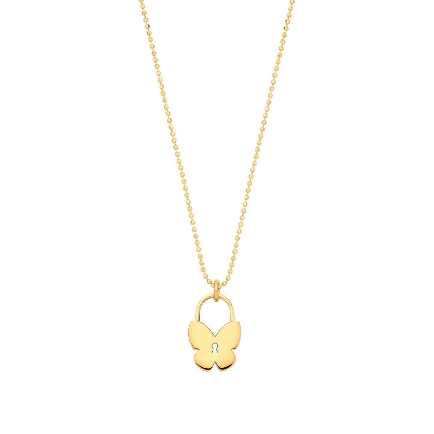 Gilded Silver  Butterfly Love Lock Charm Bead Chain Link Necklace - GVK512
