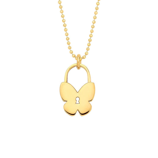 Gilded Silver  Butterfly Love Lock Charm Bead Chain Link Necklace - GVK512