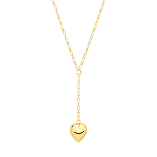 Gold Plated Sterling Silver Puffed Heart Pendant Necklace - 18 - GVK513