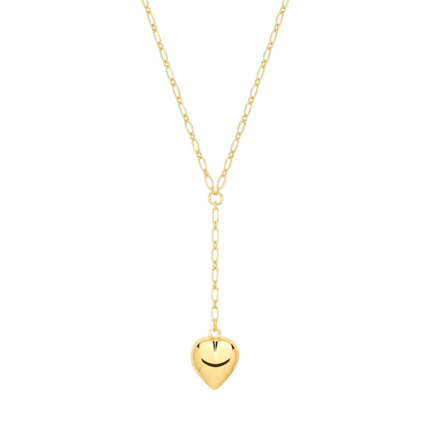 Gold-plated Silver  Puffed Heart Oval Round Chain Lariat Necklace - GVK513