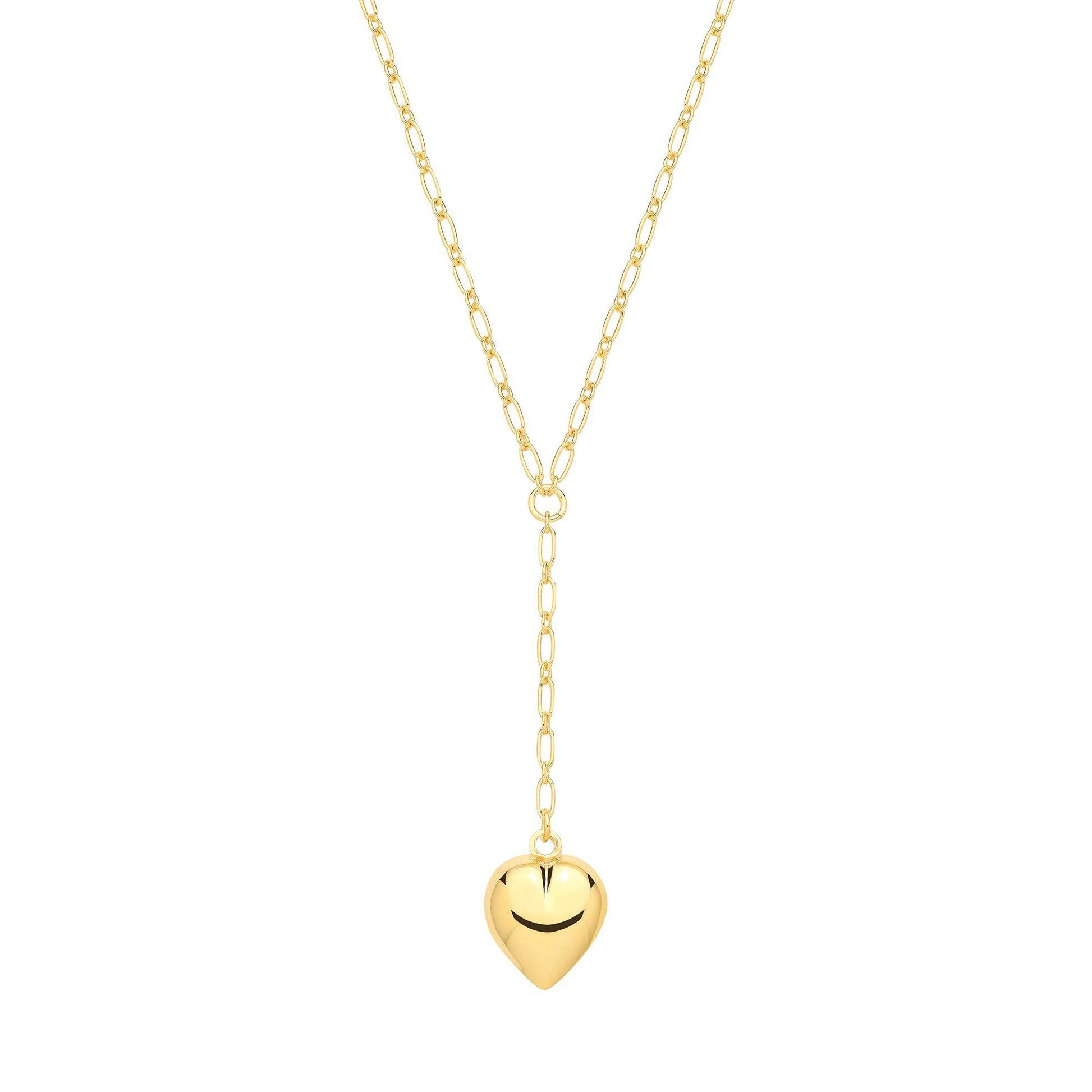 Gold-plated Silver  Puffed Heart Oval Round Chain Lariat Necklace - GVK513