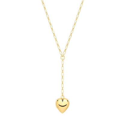 Gold-plated Silver  Puffed Heart Oval Round Chain Lariat Necklace - GVK513