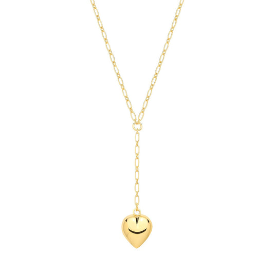 Gold-plated Silver  Puffed Heart Oval Round Chain Lariat Necklace - GVK513