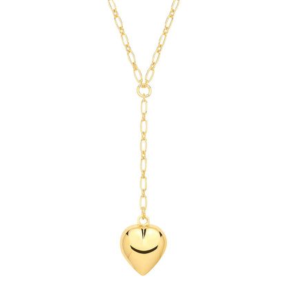 Gold Plated Sterling Silver Puffed Heart Pendant Necklace - 18 - GVK513