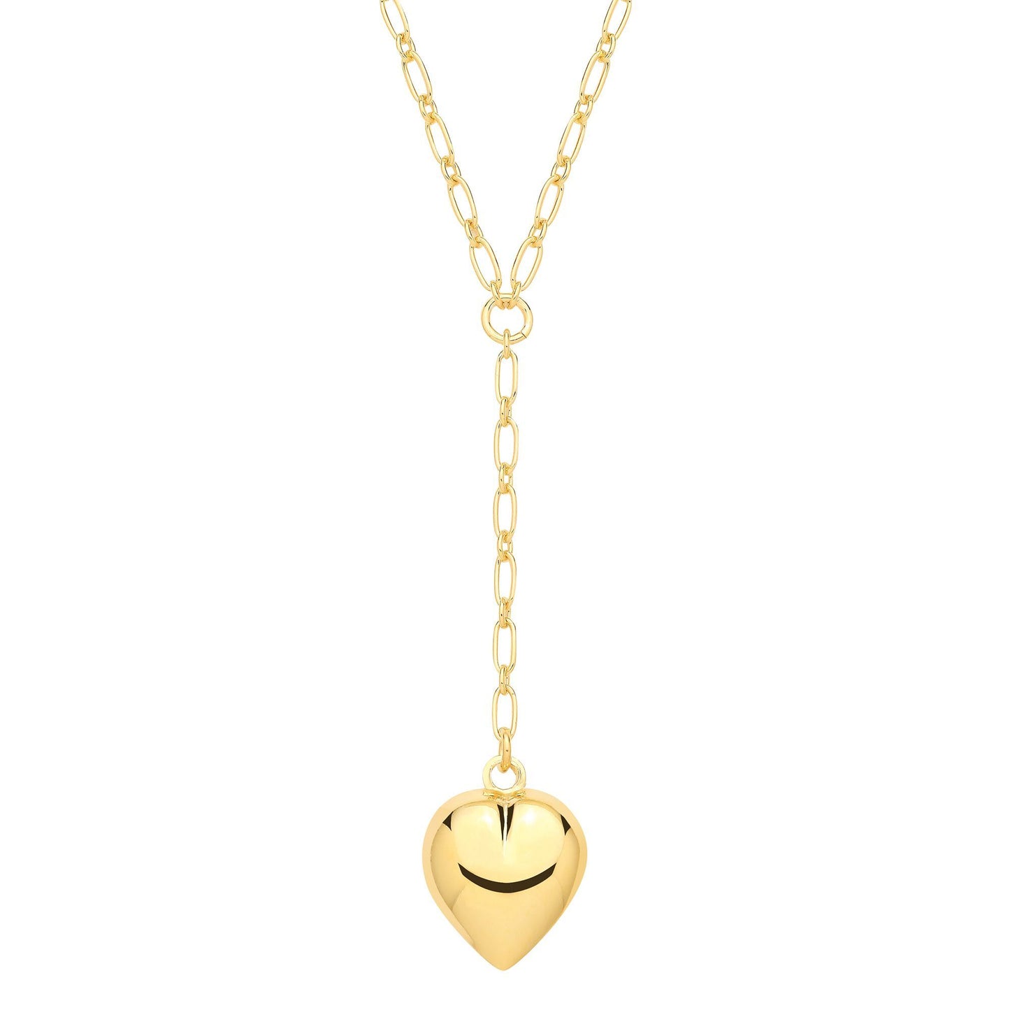 Gold-plated Silver  Puffed Heart Oval Round Chain Lariat Necklace - GVK513