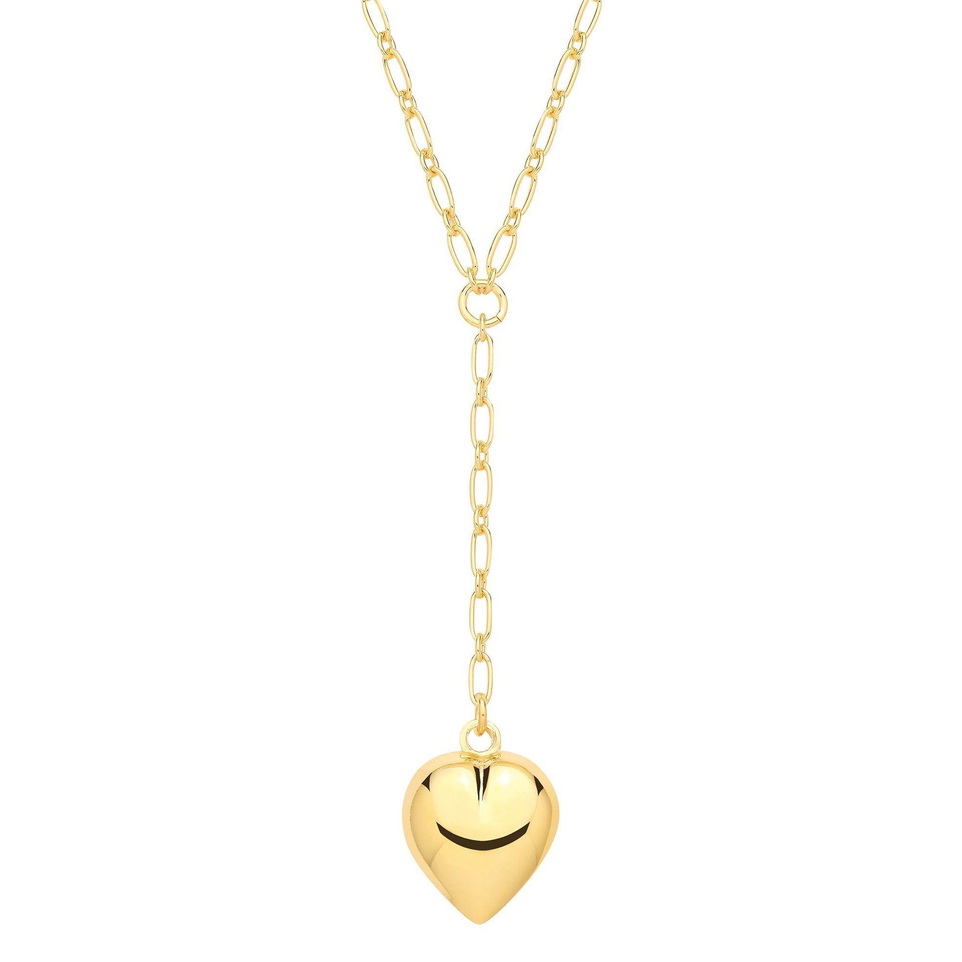 Gold-plated Silver  Puffed Heart Oval Round Chain Lariat Necklace - GVK513