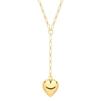 Gold-plated Silver  Puffed Heart Oval Round Chain Lariat Necklace - GVK513