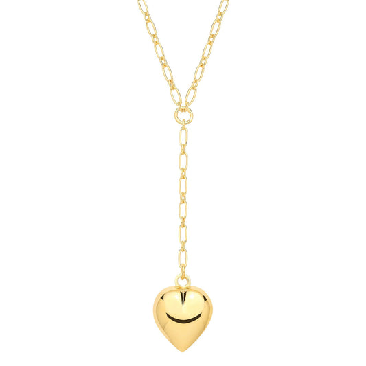 Gold-plated Silver  Puffed Heart Oval Round Chain Lariat Necklace - GVK513