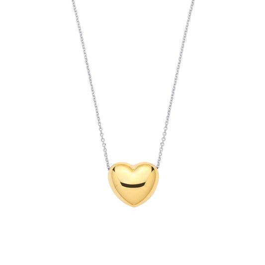 Gold-plated Silver  Puffed 3D Heart Slider Chain Link Necklace - GVK514
