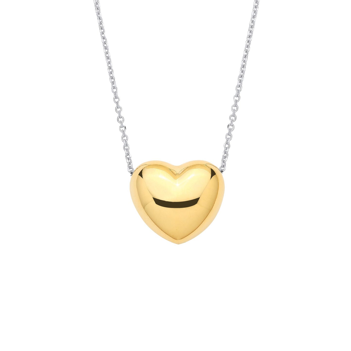 Gold-plated Silver  Puffed 3D Heart Slider Chain Link Necklace - GVK514