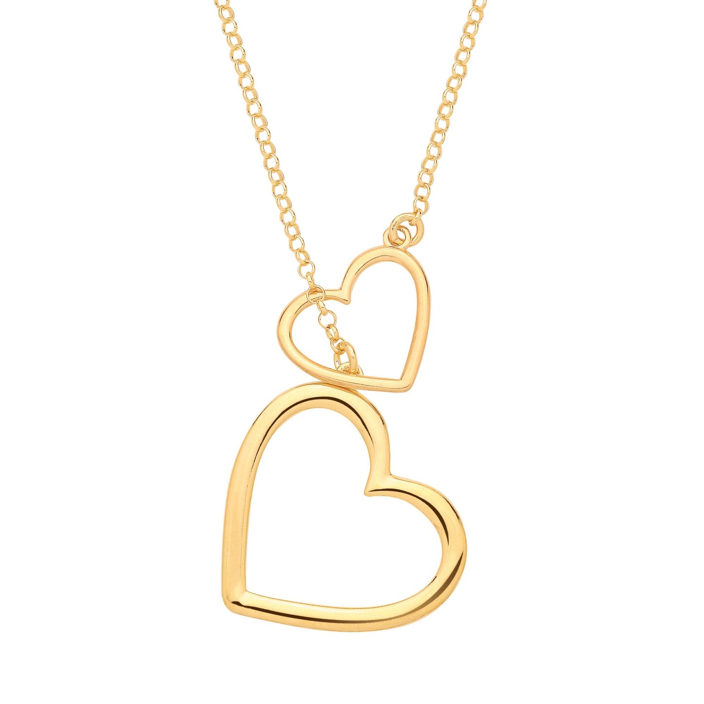 Gold Plated Sterling Silver Double Heart Pendant Necklace - 18 - GVK515