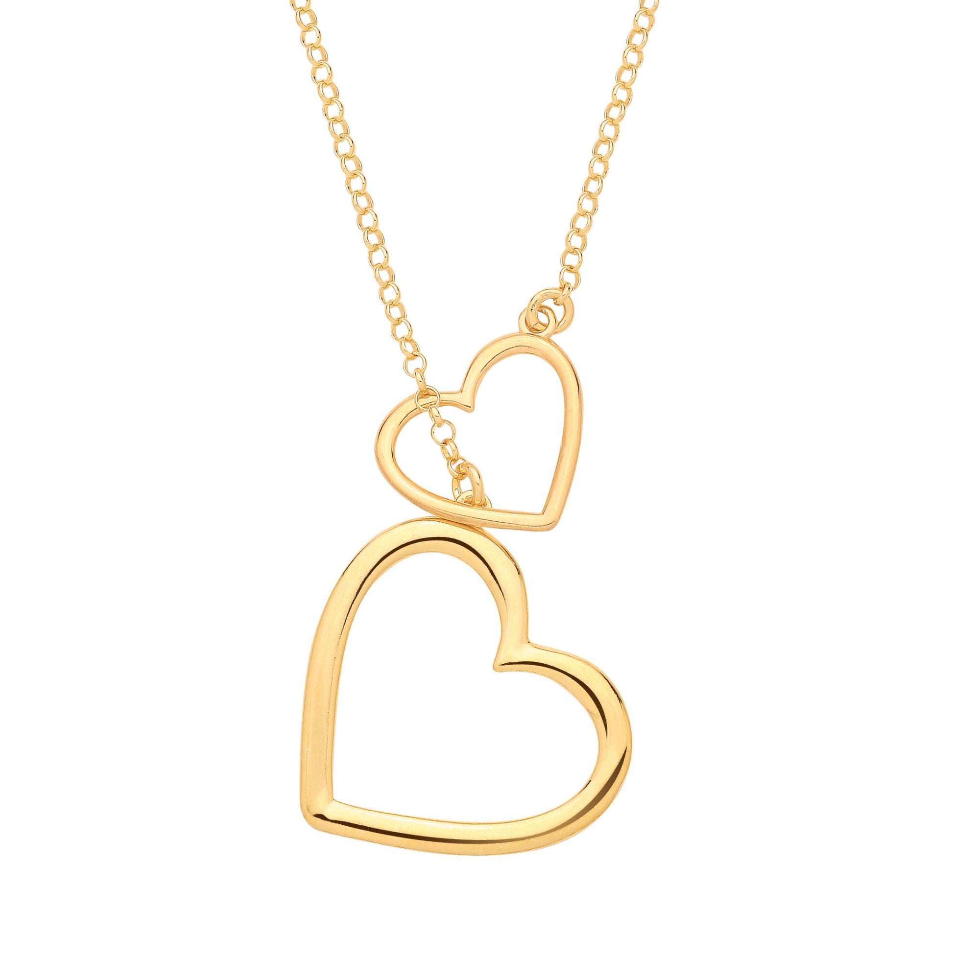 Gold Plated Sterling Silver Double Heart Pendant Necklace - 18 - GVK515