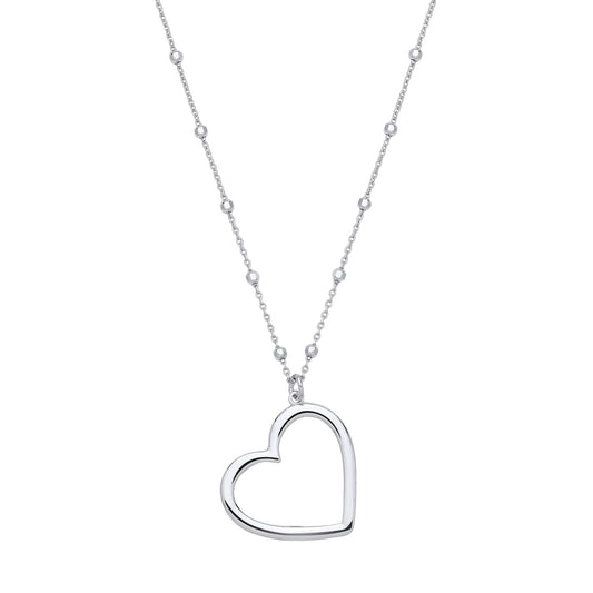 Sterling Silver Heart Pendant Bead Necklace - 18 - GVK516