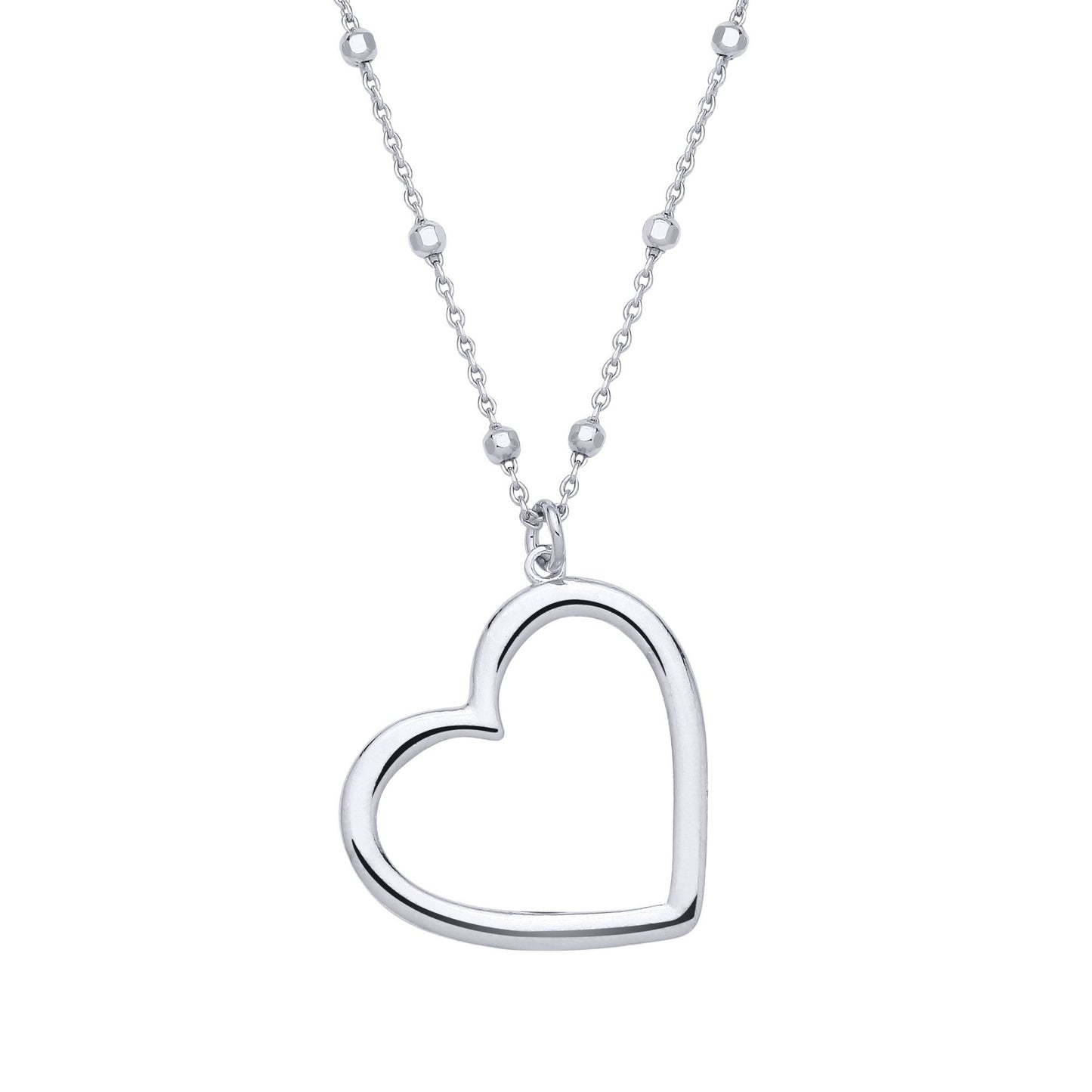 Silver  Open Love Hear Faceted Bead Chain Lavalier Necklace - GVK516