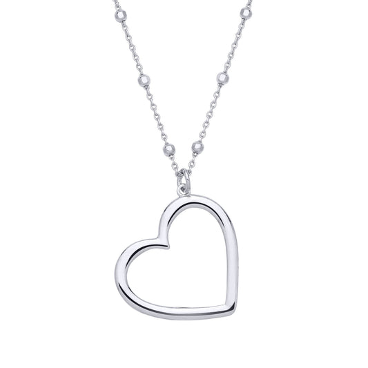 Silver  Open Love Hear Faceted Bead Chain Lavalier Necklace - GVK516