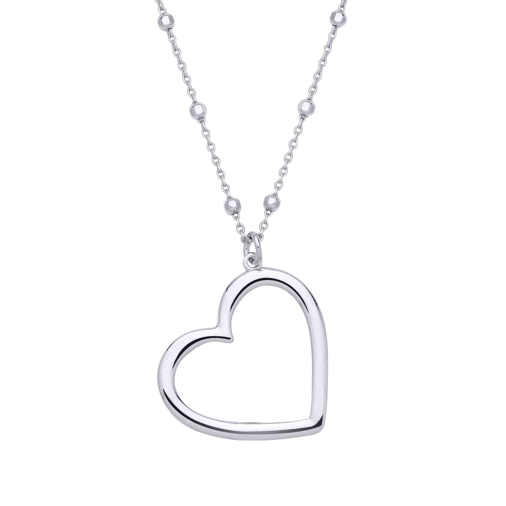 Sterling Silver Heart Pendant Bead Necklace - 18 - GVK516