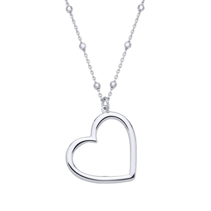 Sterling Silver Heart Pendant Bead Necklace - 18 - GVK516