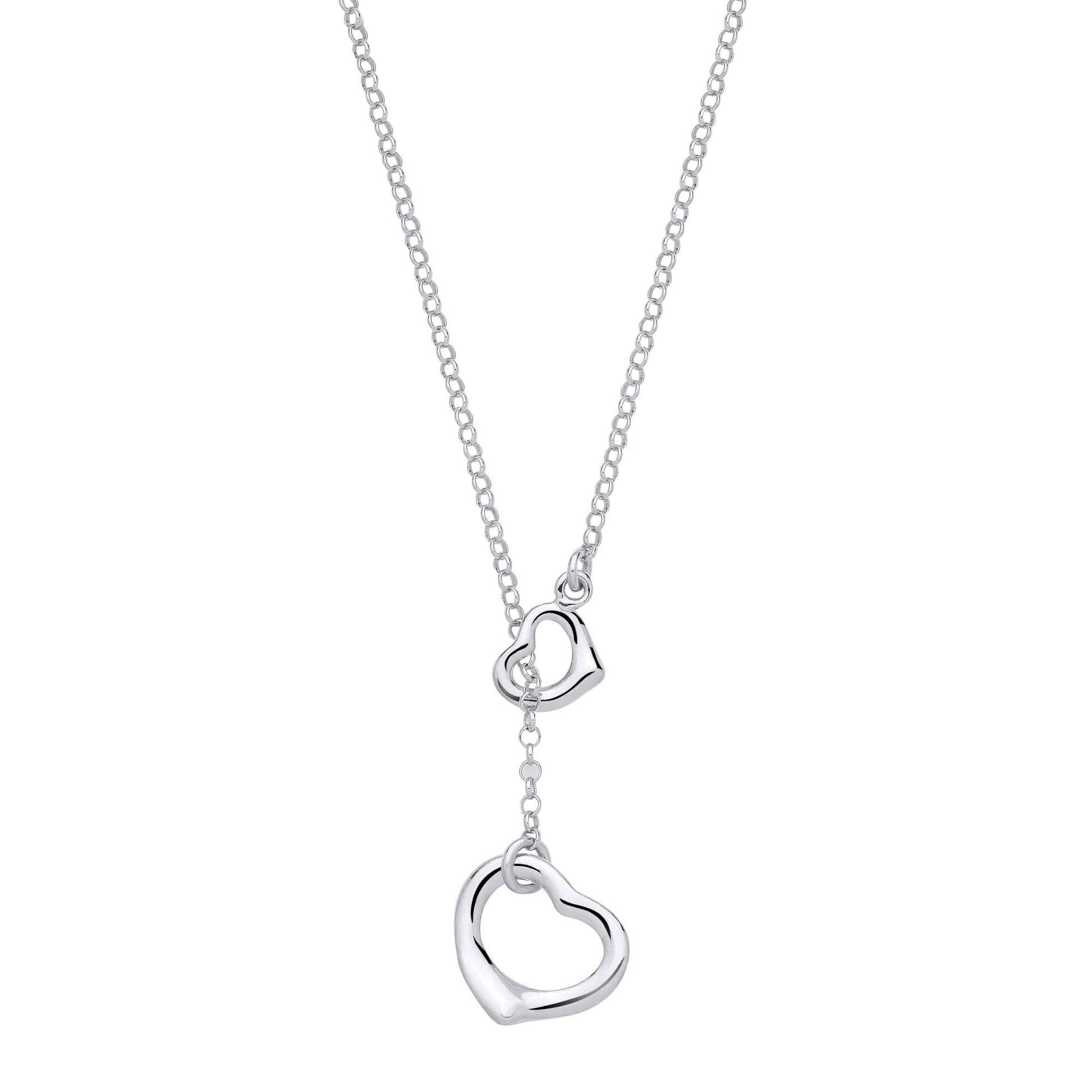 Silver  Open Love Hearts Intertwined Lariat Necklace - GVK517