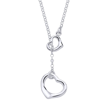 Silver  Open Love Hearts Intertwined Lariat Necklace - GVK517