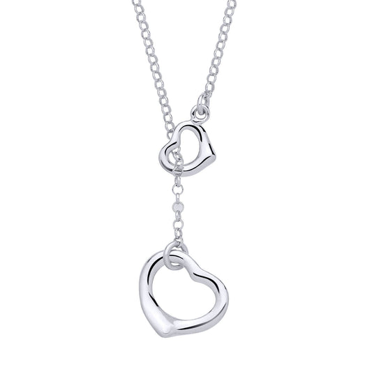 Silver  Open Love Hearts Intertwined Lariat Necklace - GVK517