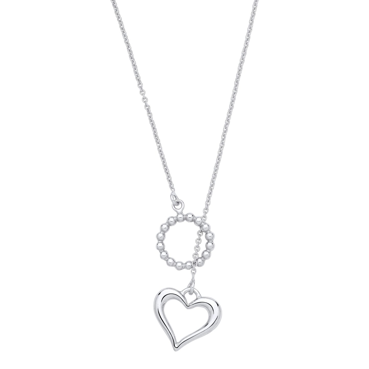 Sterling Silver Heart & Circle Pendant Necklace - 20 - GVK518