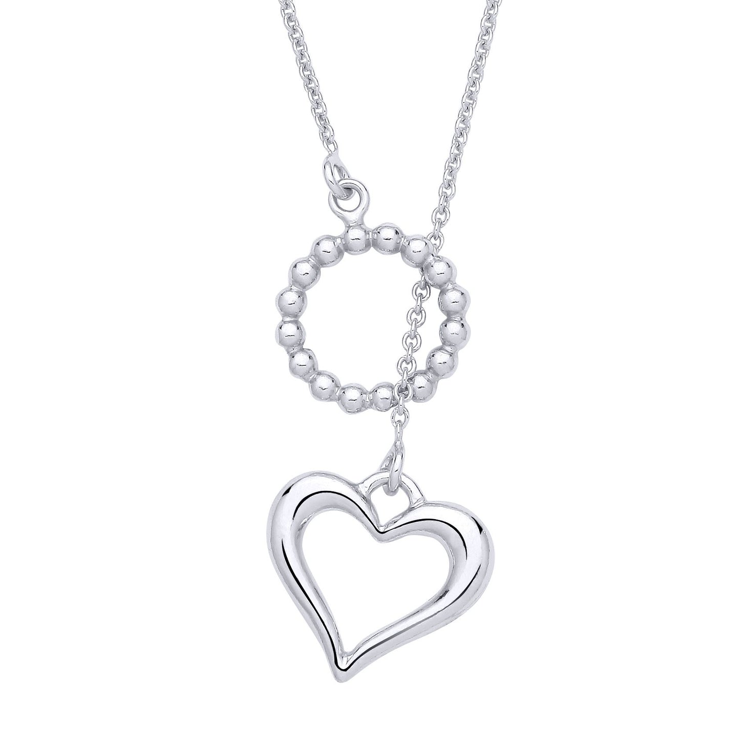 Sterling Silver Heart & Circle Pendant Necklace - 20 - GVK518