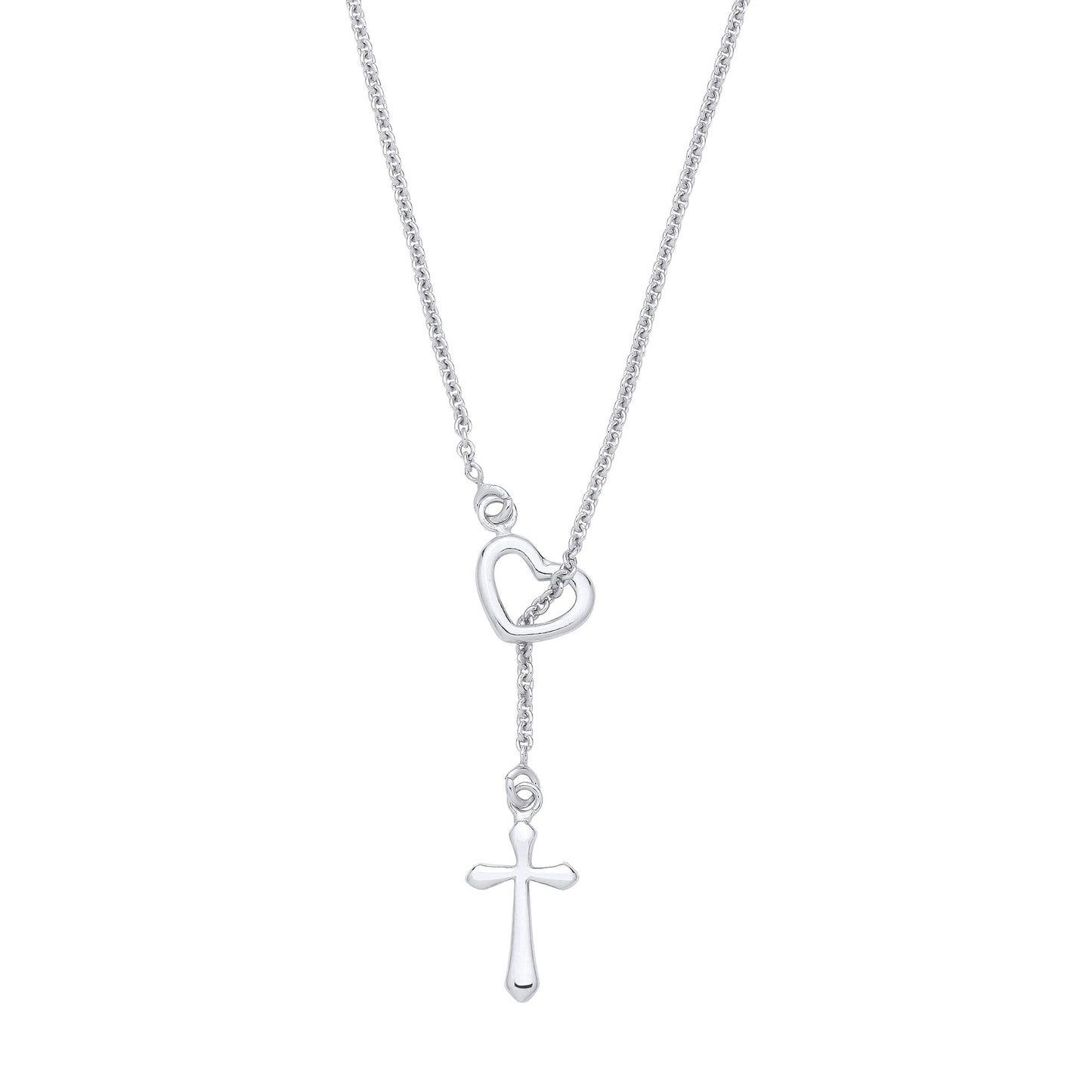 Sterling Silver Heart & Cross Pendant Necklace - 20 - GVK519