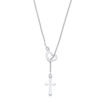 Sterling Silver Heart & Cross Pendant Necklace - 20 - GVK519