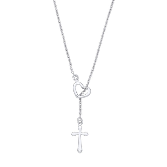 Sterling Silver Heart & Cross Pendant Necklace - 20 - GVK519