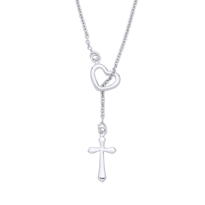 Silver  Cross My Heart Lariat Necklace - GVK519