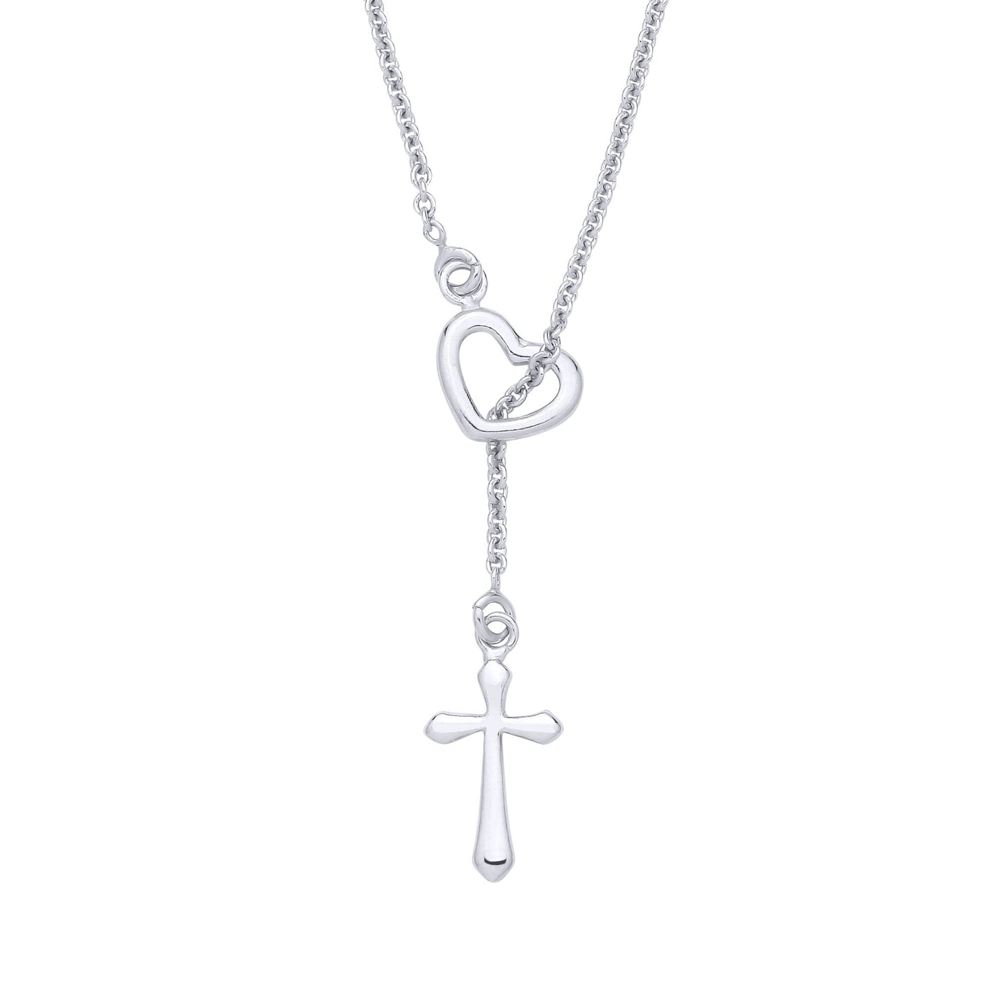 Sterling Silver Heart & Cross Pendant Necklace - 20 - GVK519