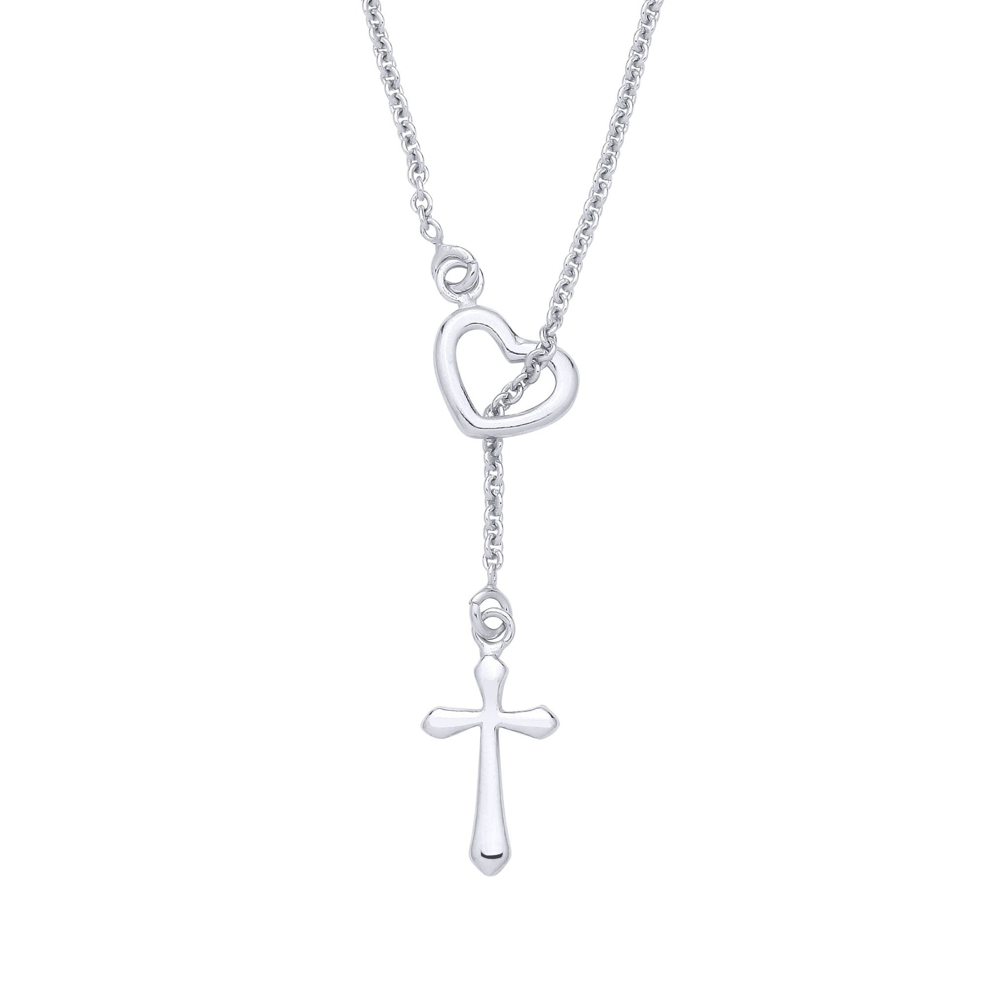 Sterling Silver Heart & Cross Pendant Necklace - 20 - GVK519