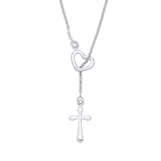 Sterling Silver Heart & Cross Pendant Necklace - 20 - GVK519
