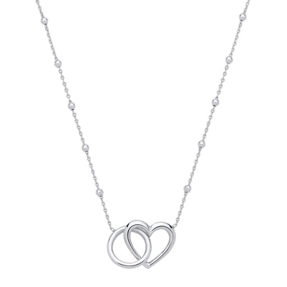 Silver  Embraced Love Heart & Halo Bead Chain Lavalier Necklace - GVK520