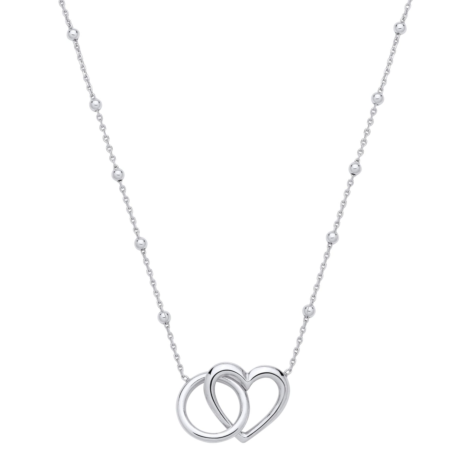 Sterling Silver Interlocking Heart & Circle Pendant Necklace - 18 - GVK520