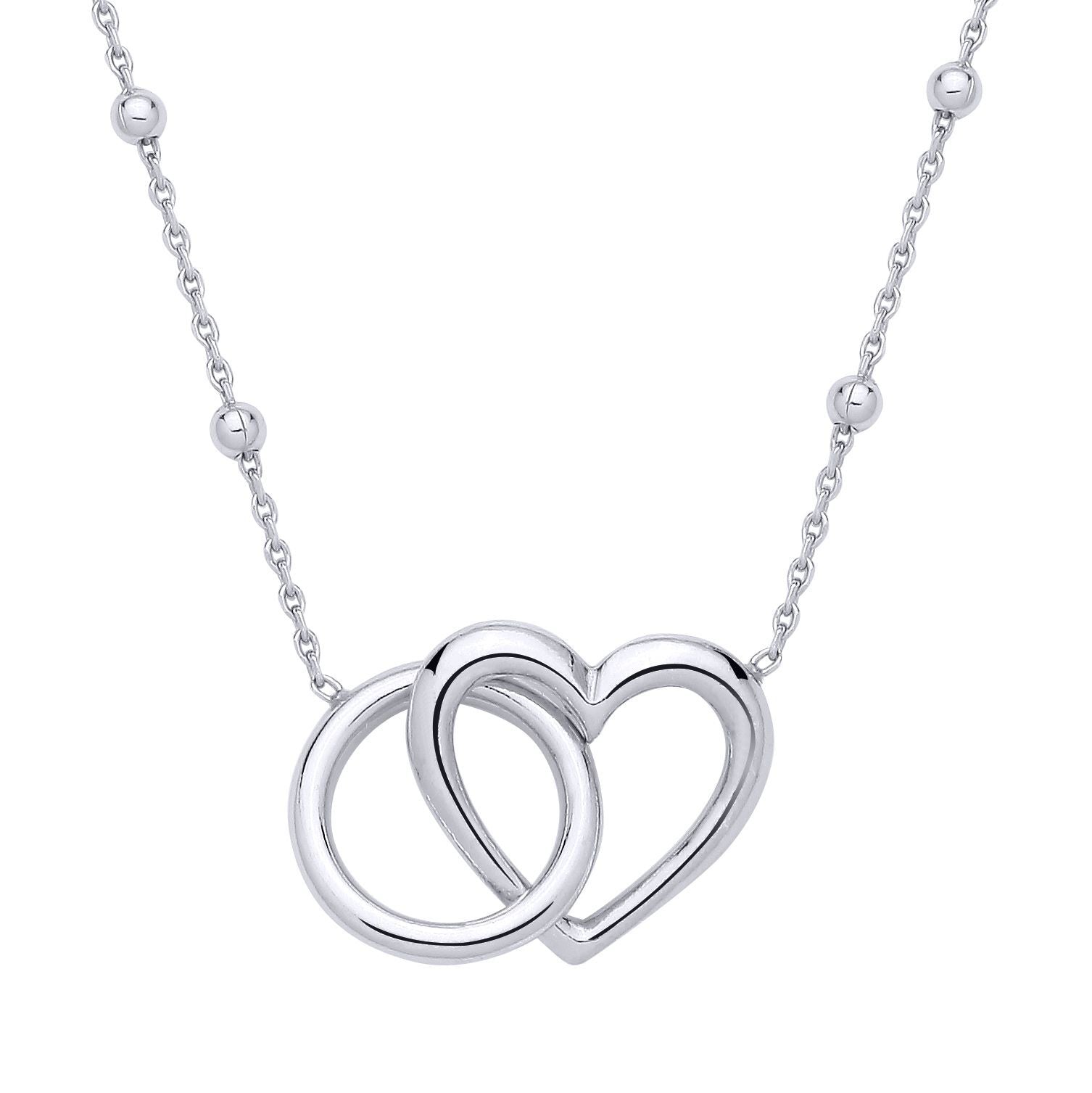 Silver  Embraced Love Heart & Halo Bead Chain Lavalier Necklace - GVK520