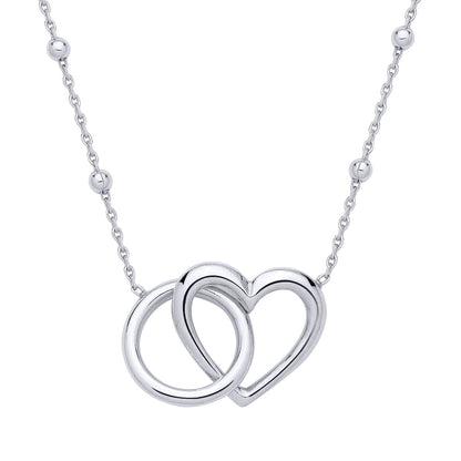 Silver  Embraced Love Heart & Halo Bead Chain Lavalier Necklace - GVK520