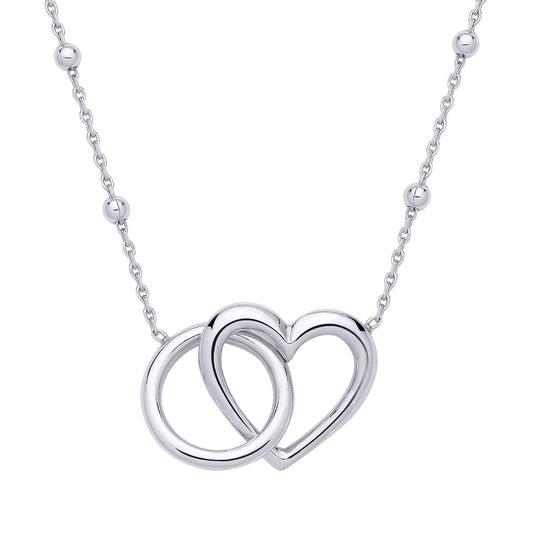 Silver  Embraced Love Heart & Halo Bead Chain Lavalier Necklace - GVK520