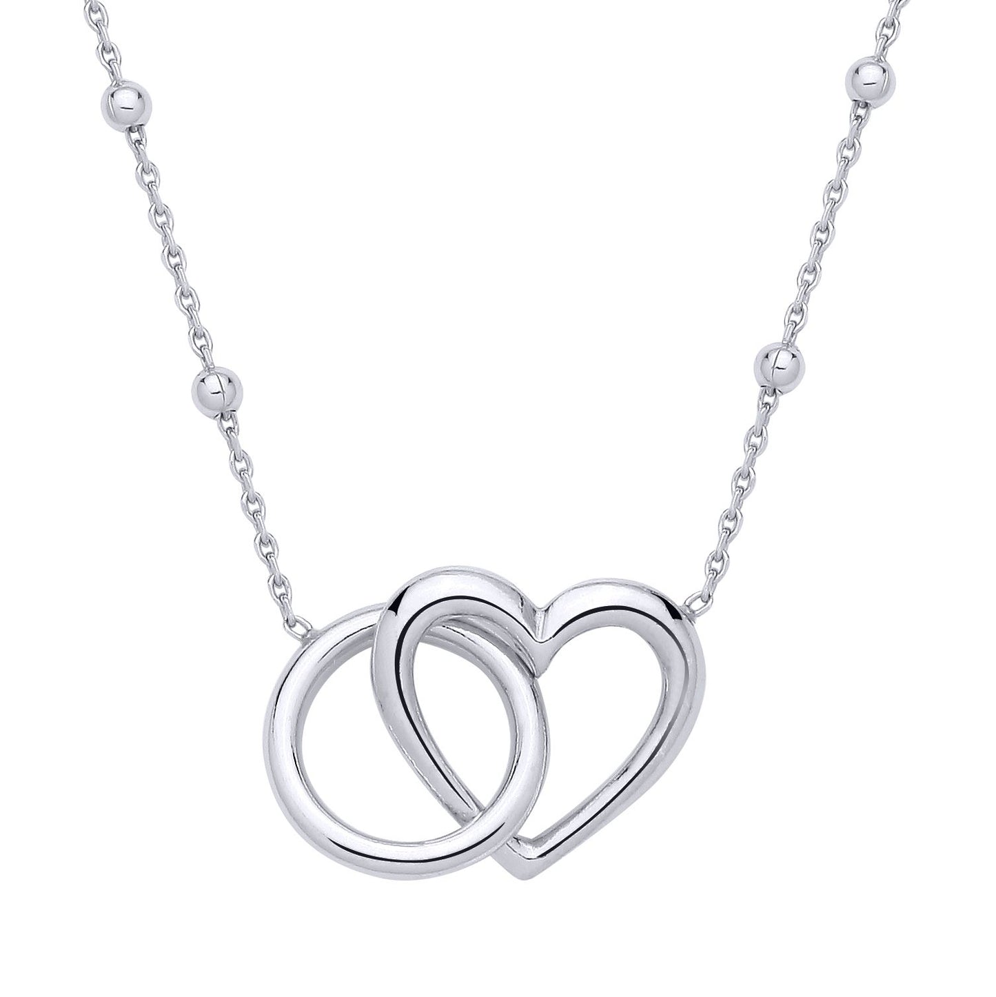 Sterling Silver Interlocking Heart & Circle Pendant Necklace - 18 - GVK520