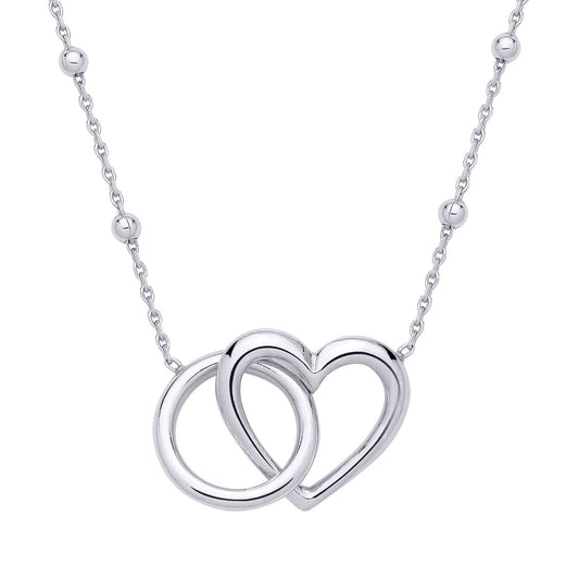 Sterling Silver Interlocking Heart & Circle Pendant Necklace - 18 - GVK520