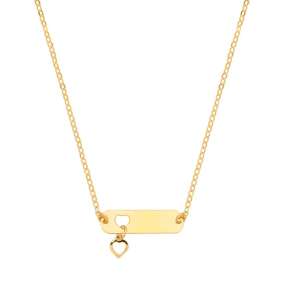 Gold Plated Silver ID Bar with Cutout Heart Necklace - 18 - GVK521