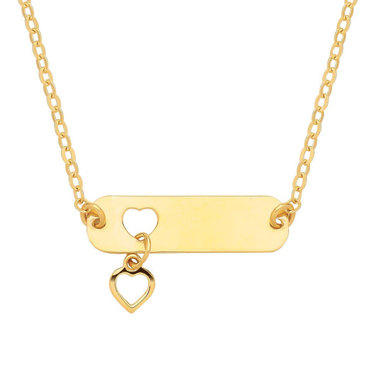 Gilded Silver  Cut Out Love Heart ID Bar Charm Charm Necklace - GVK521
