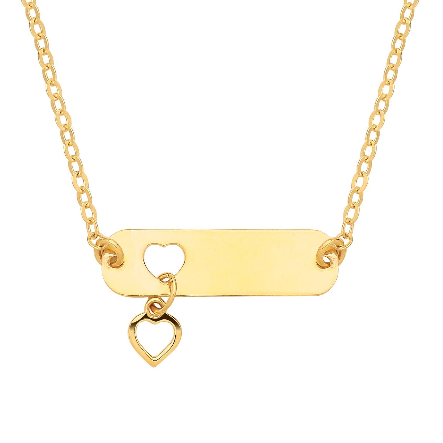 Gold Plated Silver ID Bar with Cutout Heart Necklace - 18 - GVK521