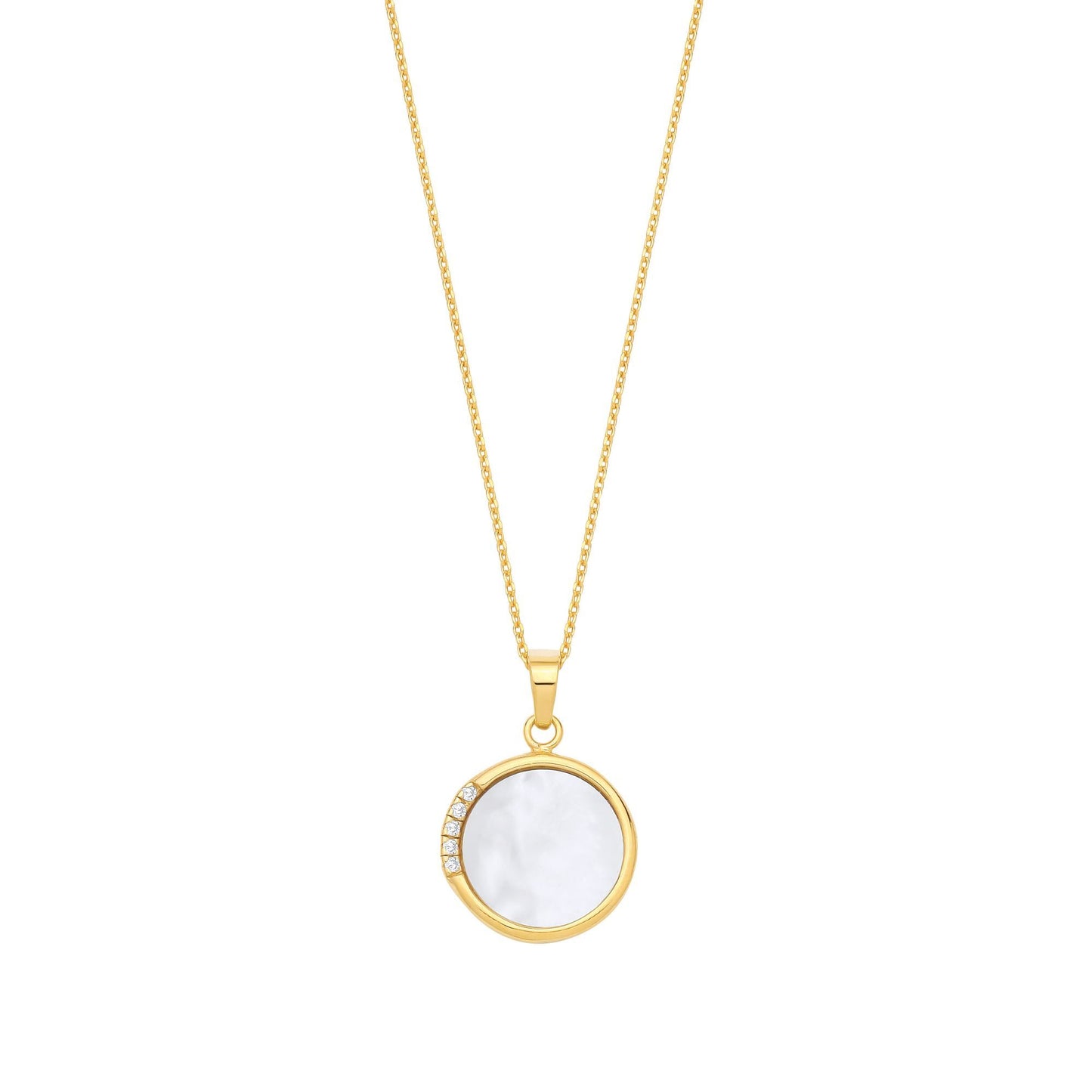 Gold-plated Silver  Rainbow MOP CZ Looking Glass Mirror Necklace - GVK523