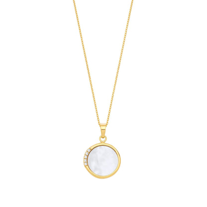 Gold-plated Silver  Rainbow MOP CZ Looking Glass Mirror Necklace - GVK523